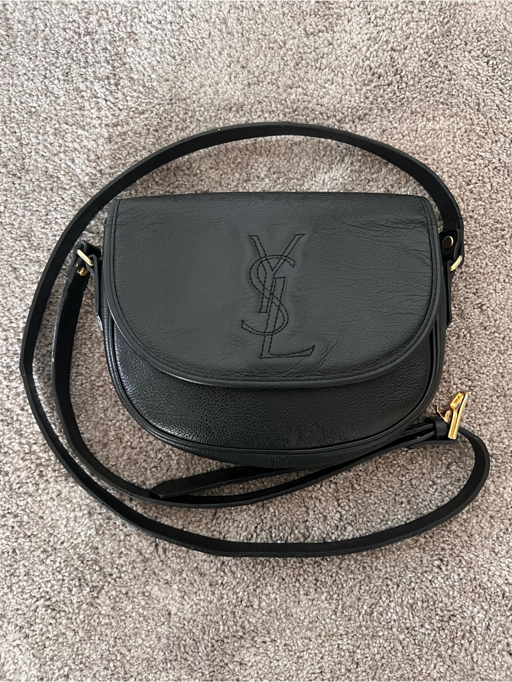 Saint Laurent Black Leather Saddle Crossbody with YSL Logo